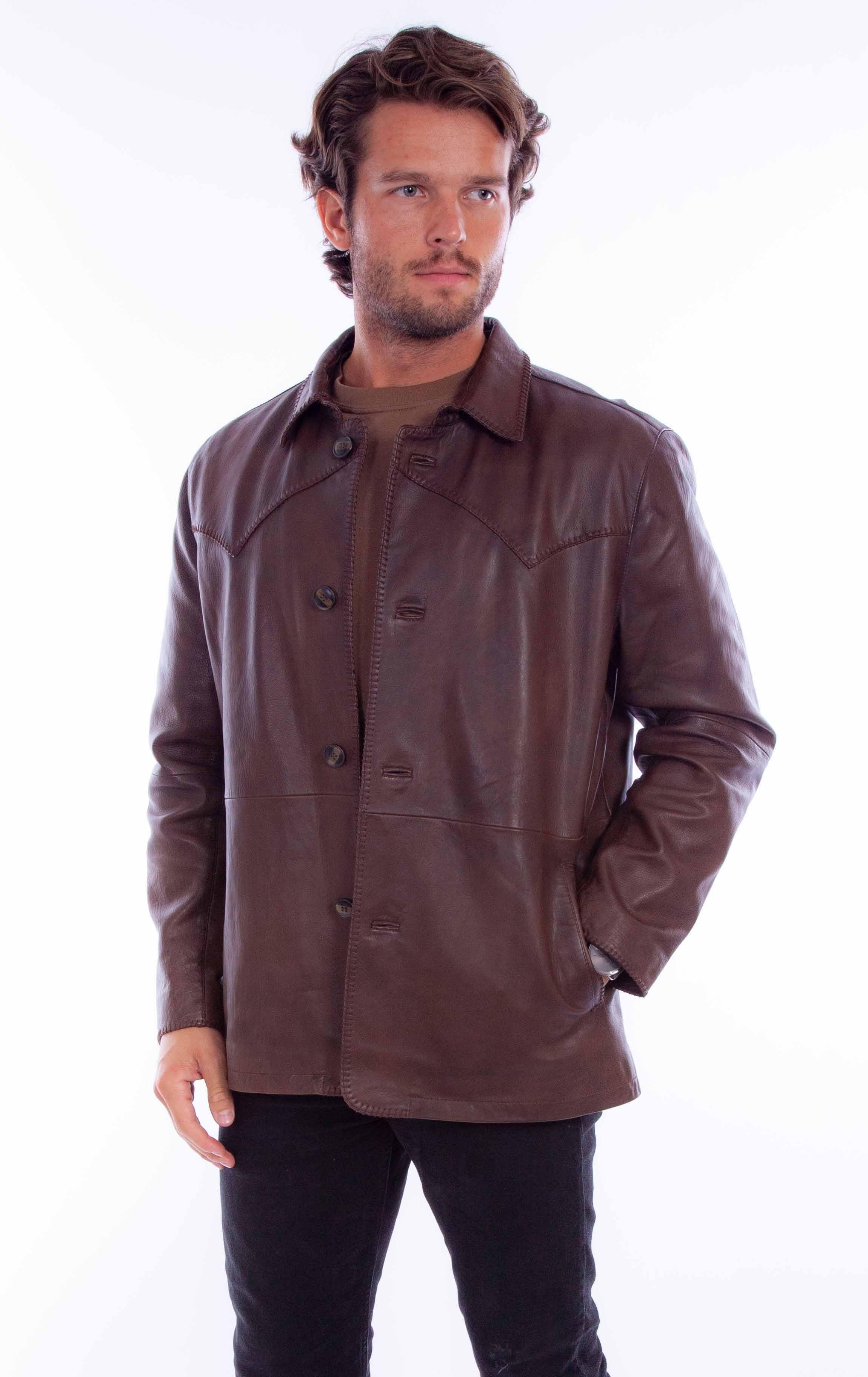 leatherwear mens chocolate 100% leather whip stitch jacket