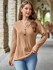 Mandy Notched Long Sleeve T-Shirt - Trendsi