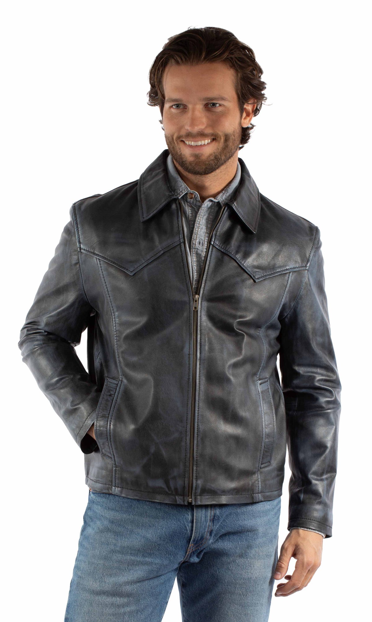 Scully leather Navy Men's zip front jacket 2064