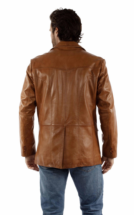 leatherwear mens antique cognac 100% leather mens blazer