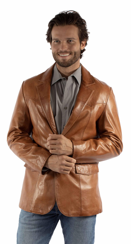 leatherwear mens antique cognac 100% leather mens blazer