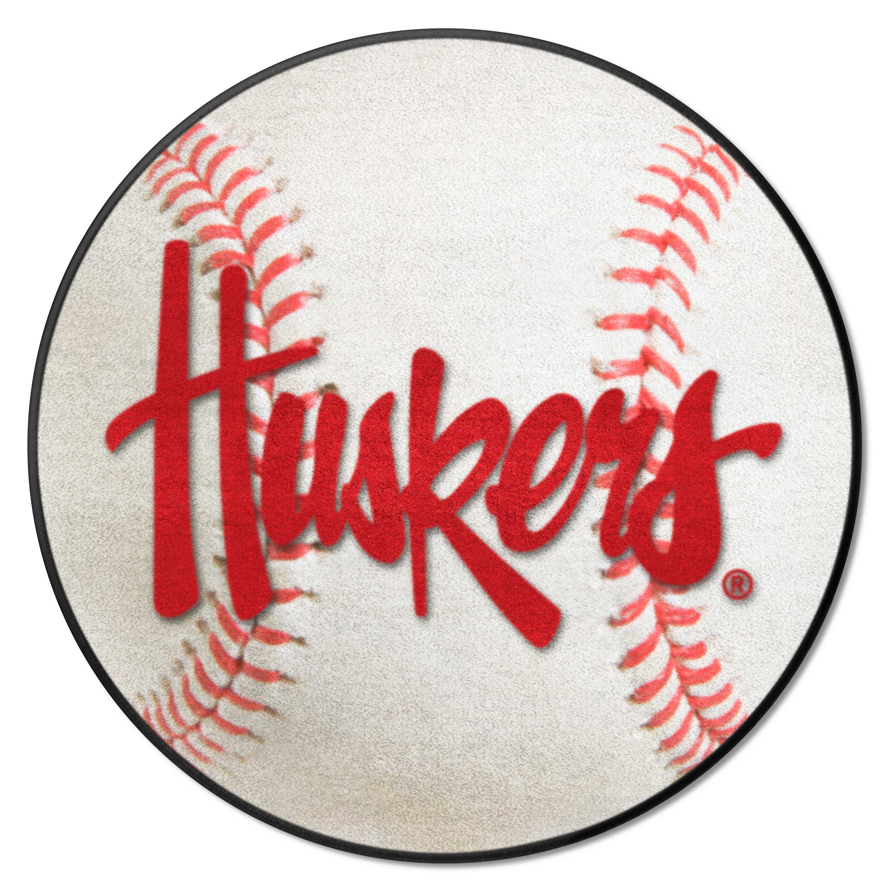 Nebraska Cornhuskers Baseball Rug - 27in. Diameter, "Huskers" - Nebraska