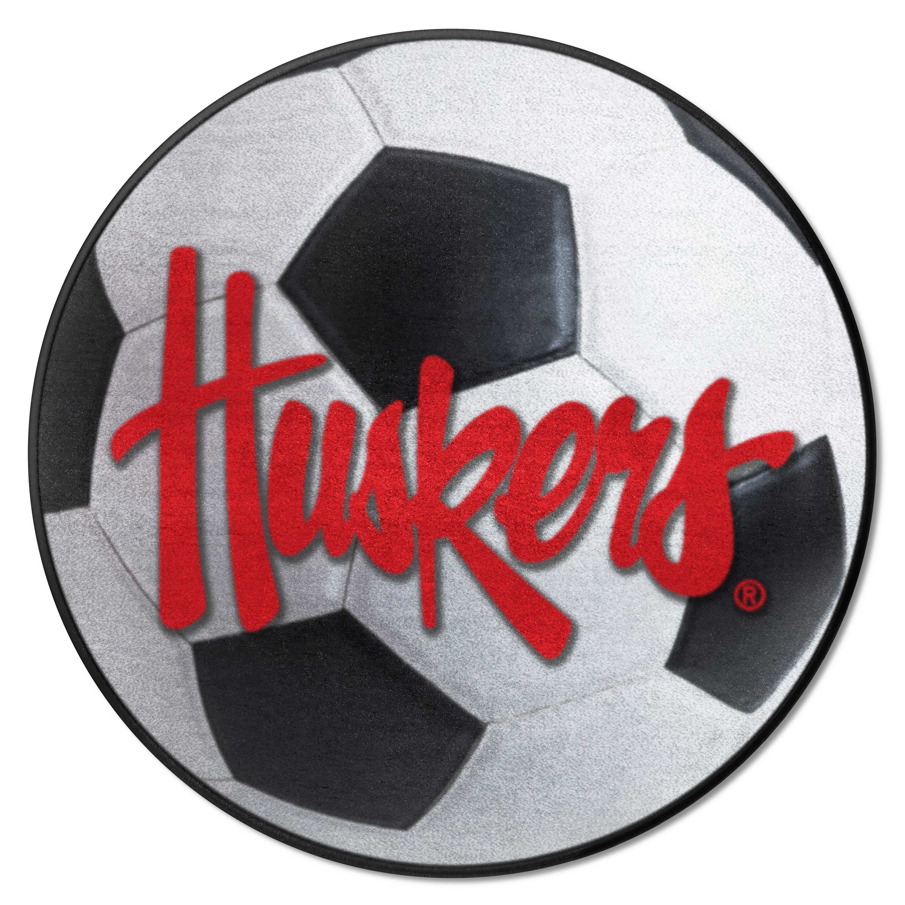 Nebraska Cornhuskers Soccer Ball Rug - 27in. Diameter, "Huskers" - Nebraska