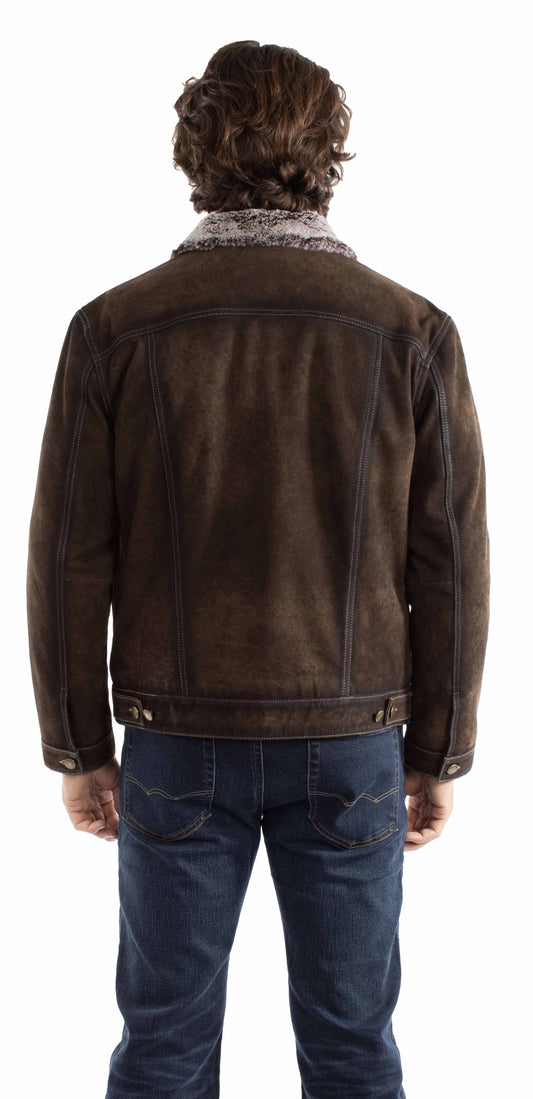 leatherwear mens chocolate 100% leather jean jacket