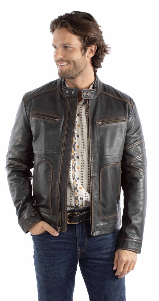 leatherwear mens black 100% leather zip front jacket