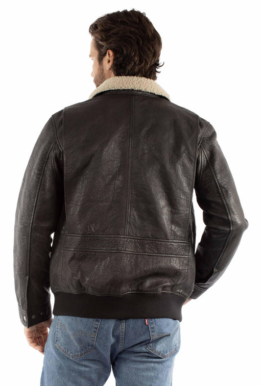 leatherwear mens black rugged lamb 100% leather bomber jacket