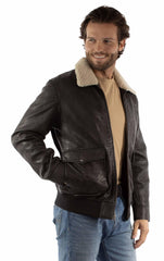 leatherwear mens black rugged lamb 100% leather bomber jacket