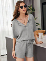 Full Size Waffle-Knit Dropped Shoulder Top and Shorts Set - Trendsi