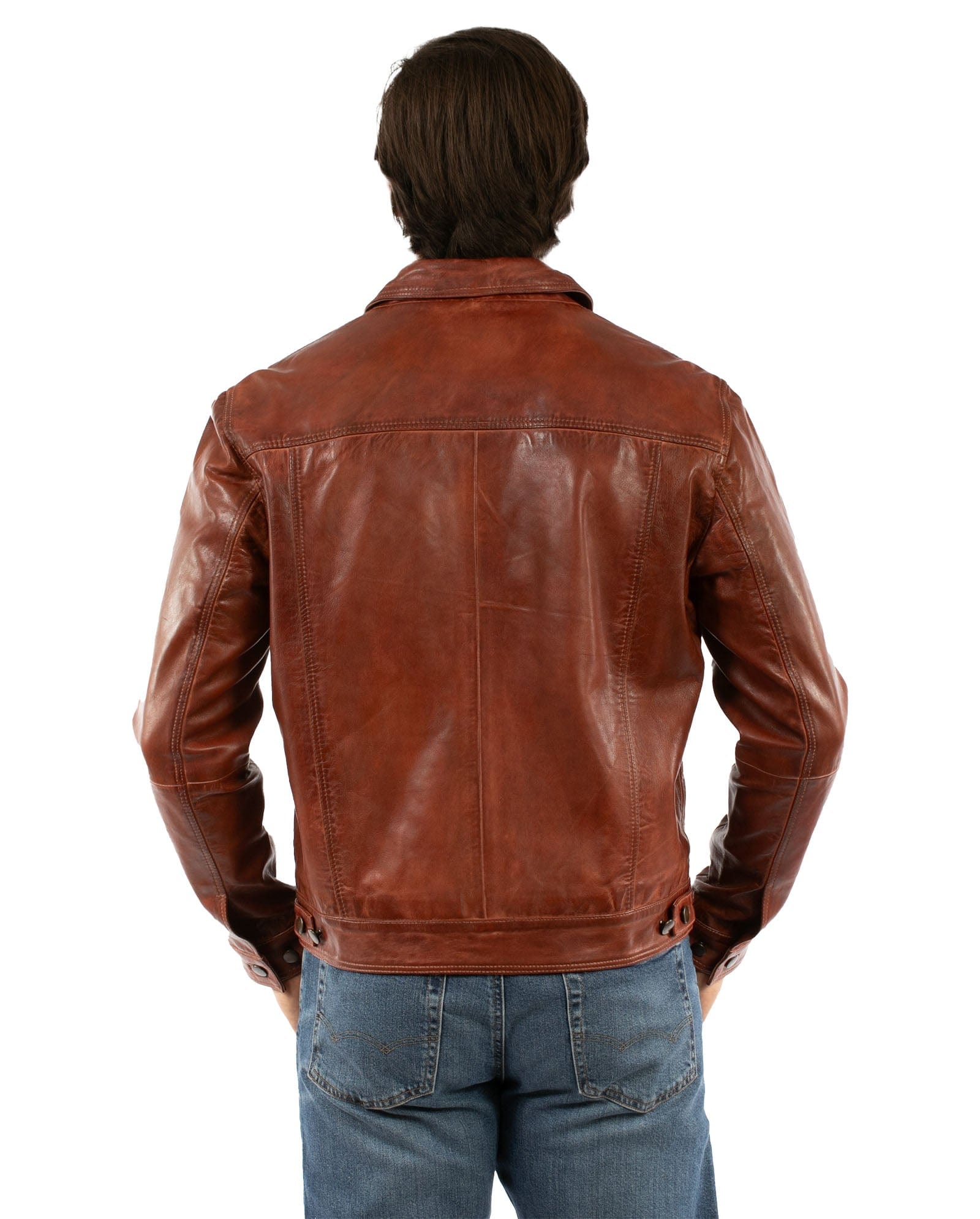 leatherwear mens cognac 100% leather men's jean jacket