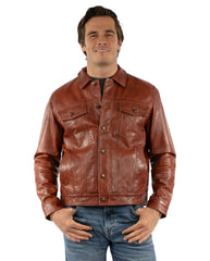 leatherwear mens cognac 100% leather men's jean jacket