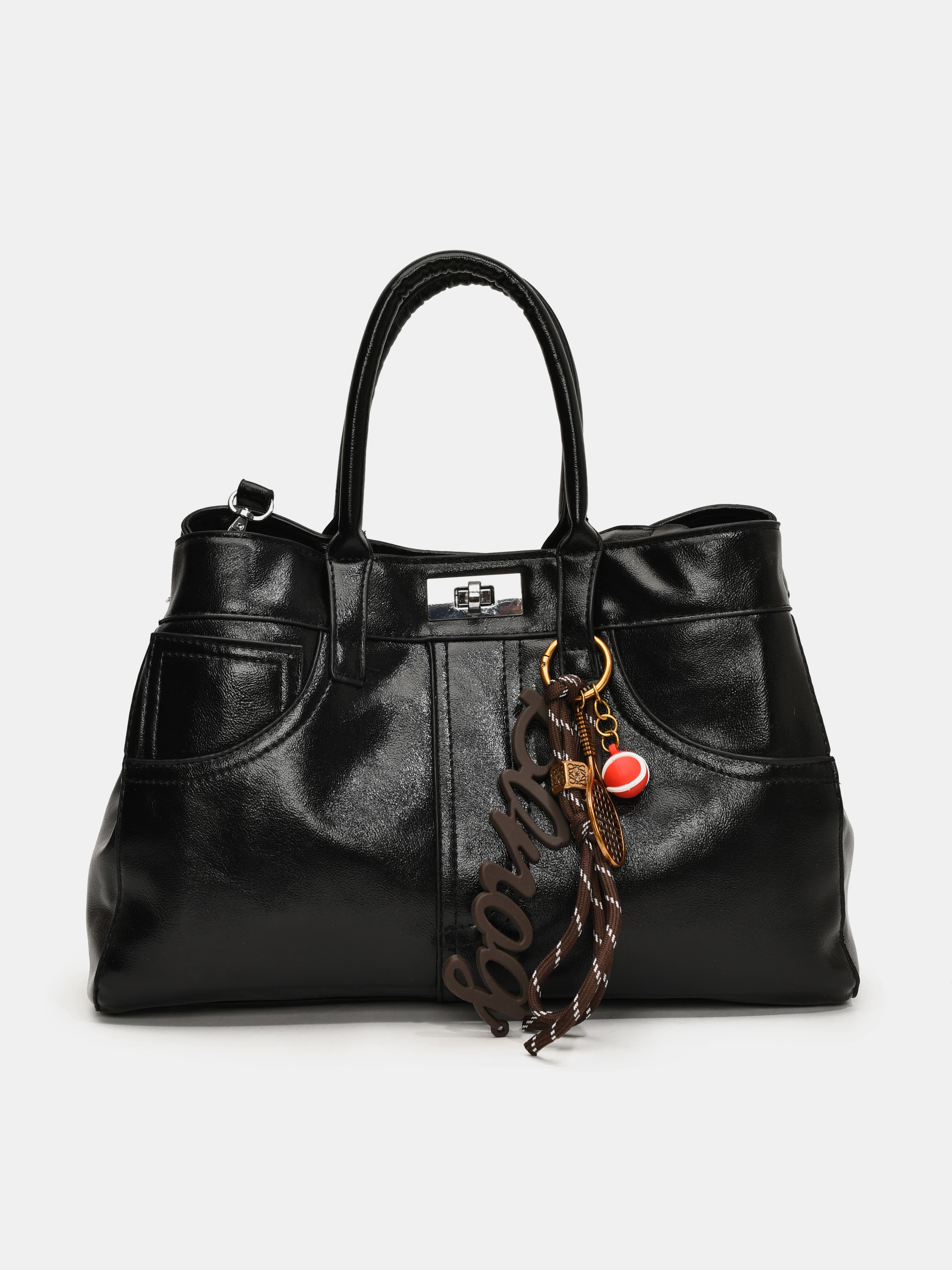 PU Leather Handbag with Pendant - Trendsi