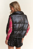 J.NNA Snap and Zipper Shiny Metallic Puffer Vest