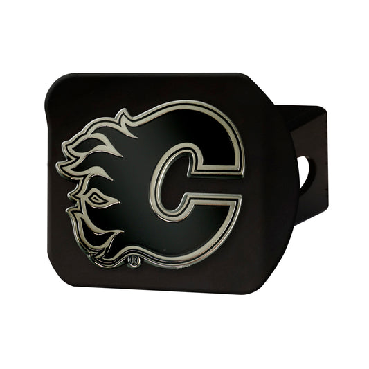 Calgary Flames Black Metal Hitch Cover with Metal Chrome 3D Emblem