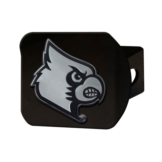 Louisville Cardinals Black Metal Hitch Cover with Metal Chrome 3D Emblem