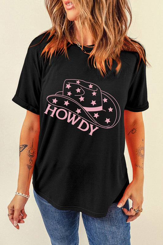 HOWDY Round Neck Short Sleeve T-Shirt - Trendsi