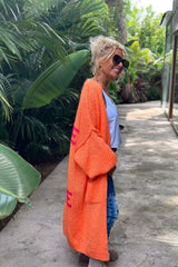 Letter Dropped Shoulder Long Sleeve Cardigan - Trendsi