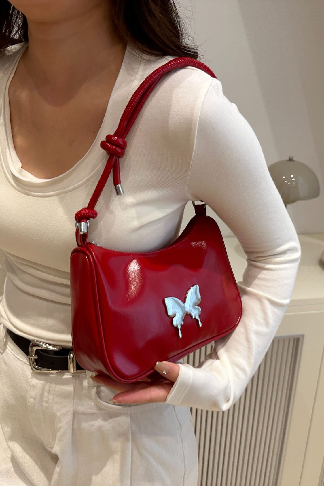 Butterfly PU Leather Knotted Strap Shoulder Bag - Trendsi