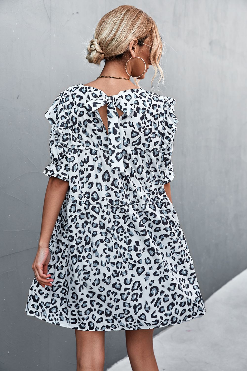 Ruffled Leopard Half Sleeve Dress Trendsi