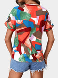 Printed V-Neck Short Sleeve Blouse - Flyclothing LLC