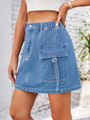 Pocketed Buttoned Denim Skirt Trendsi