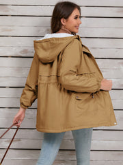 Drawstring Long Sleeve Hooded Jacket - Trendsi