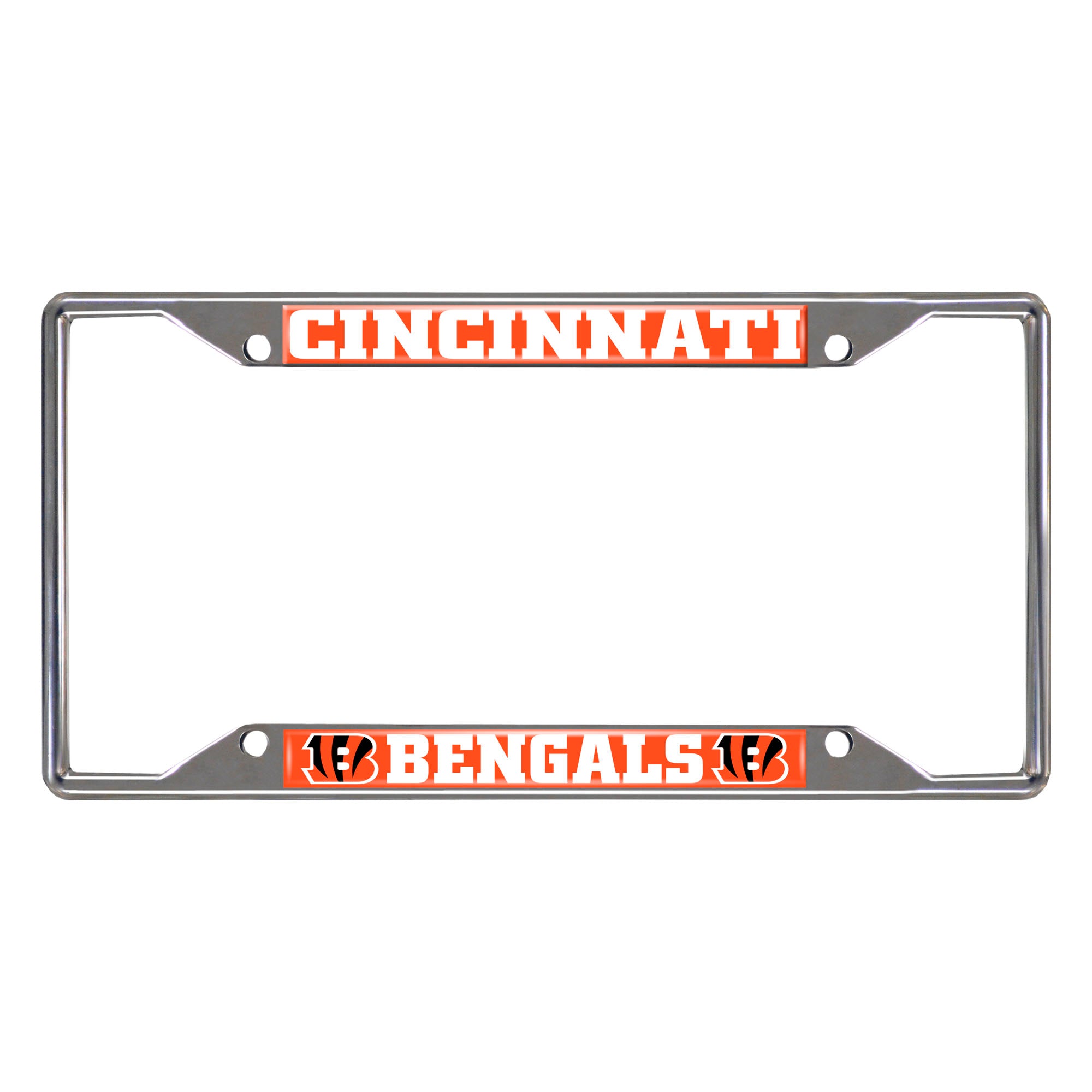 Cincinnati Bengals Chrome Metal License Plate Frame, 6.25in x 12.25in