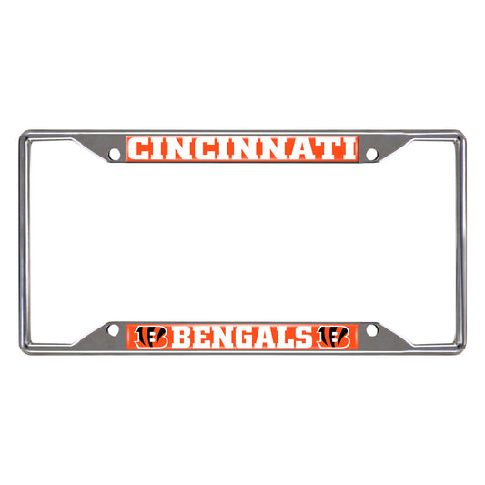 Cincinnati Bengals Chrome Metal License Plate Frame, 6.25in x 12.25in