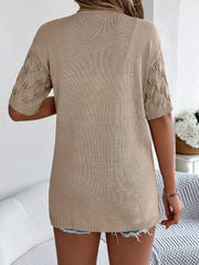 Openwork Open Front Short Sleeve Cardigan Trendsi