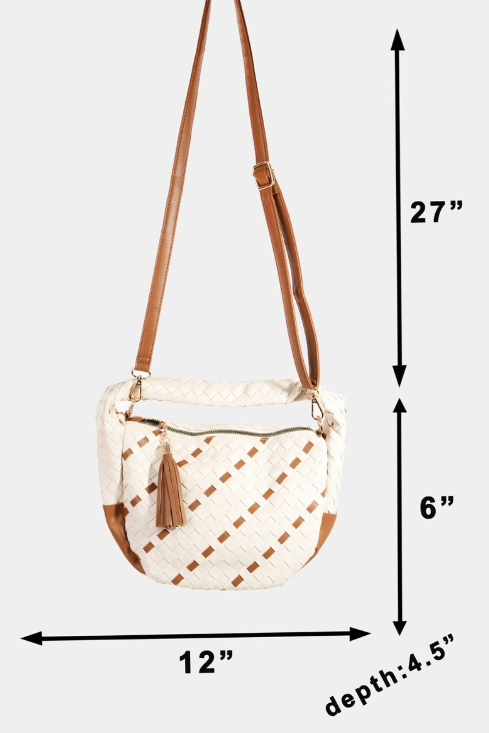 Fame Tassel Detail Weave Semi Circle Bag - Flyclothing LLC