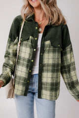 Snap Down Collared Neck Plaid Shacket - Trendsi