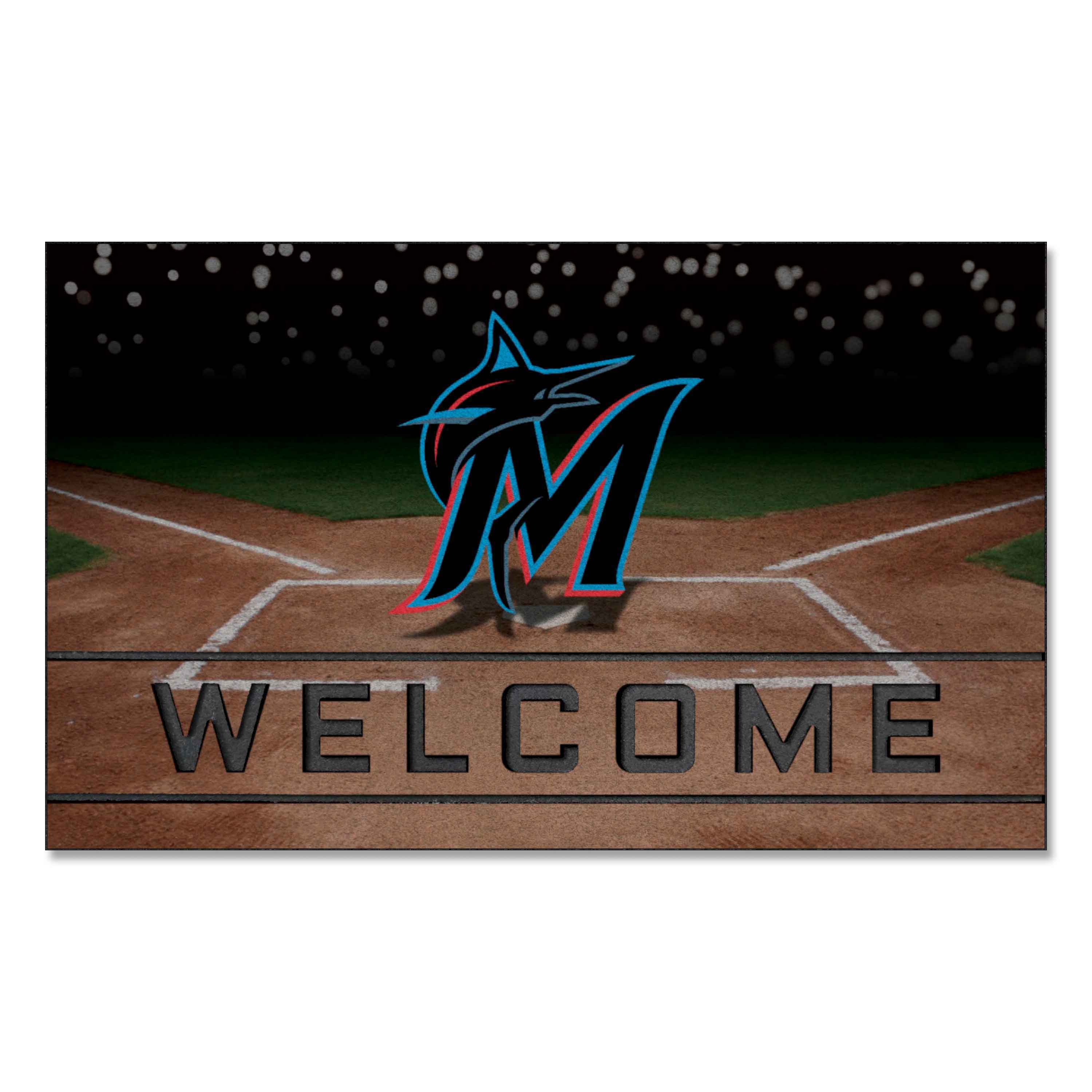 Miami Marlins Rubber Door Mat - 18in. x 30in.