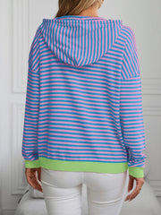 Mandy Striped Long Sleeve Hooded Knit Top - Trendsi