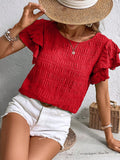 Round Neck Flounce Sleeve Blouse - Flyclothing LLC