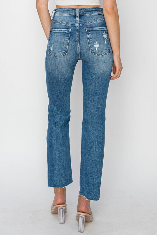 RISEN High Rise Distressed Ankle Jeans - Trendsi