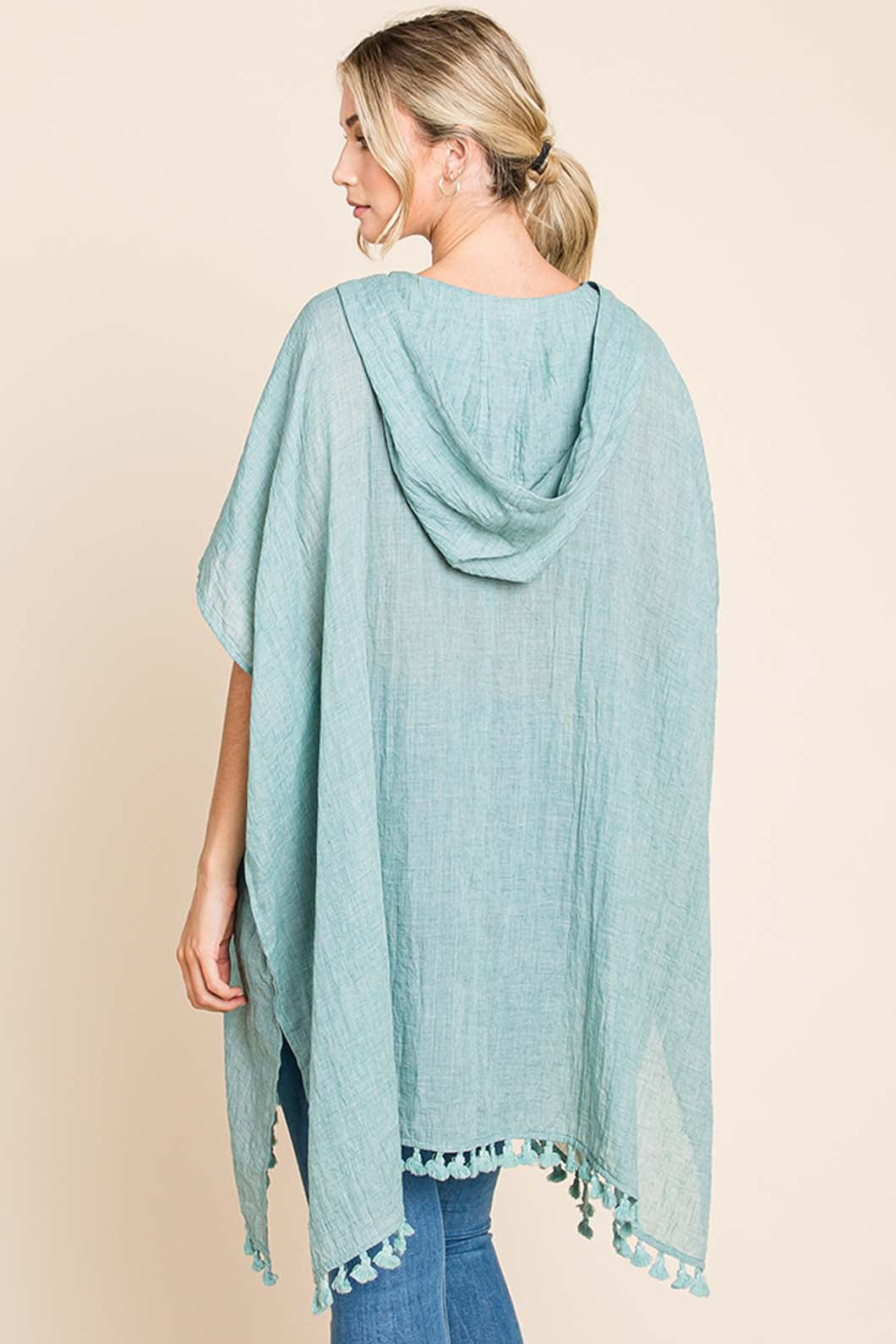 Cotton Bleu by Nu Label Tassel Hem Hooded Cover Up - Trendsi