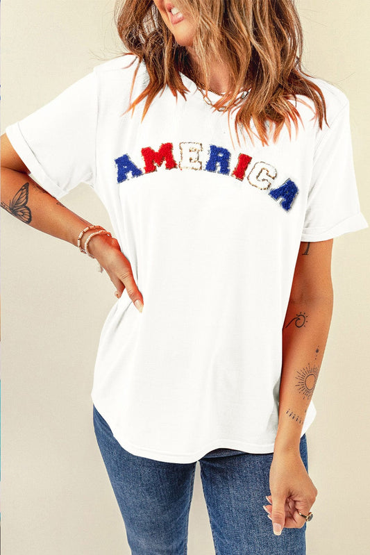 AMERICA Round Neck Short Sleeve T-Shirt - Trendsi