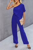 Single Shoulder Short Sleeve Jumpsuit - Flyclothing LLC