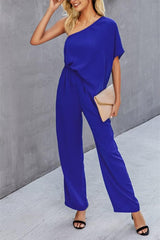 Single Shoulder Short Sleeve Jumpsuit - Flyclothing LLC