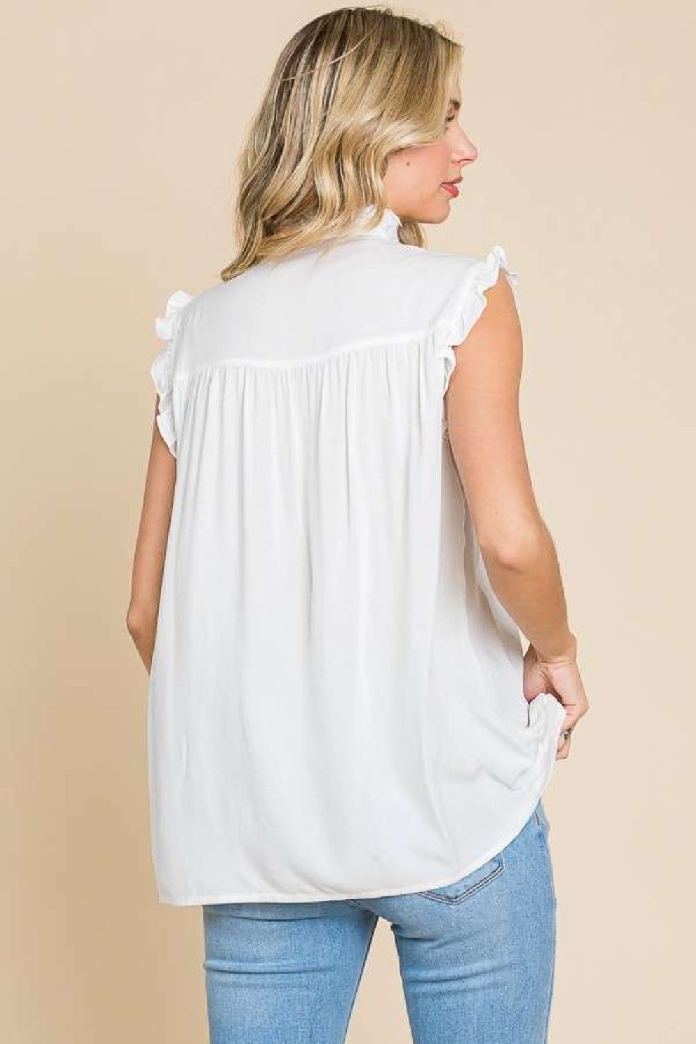 Culture Code Full Size Frill Edge Smocked Sleeveless Top Trendsi