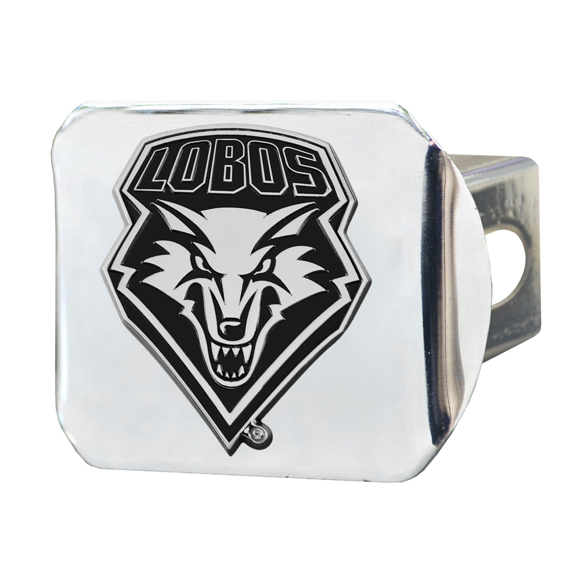 New Mexico Lobos Chrome Metal Hitch Cover with Chrome Metal 3D Emblem - New Mexico