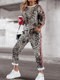 Leopard Round Neck Long Sleeve Top and Pants Set - Trendsi