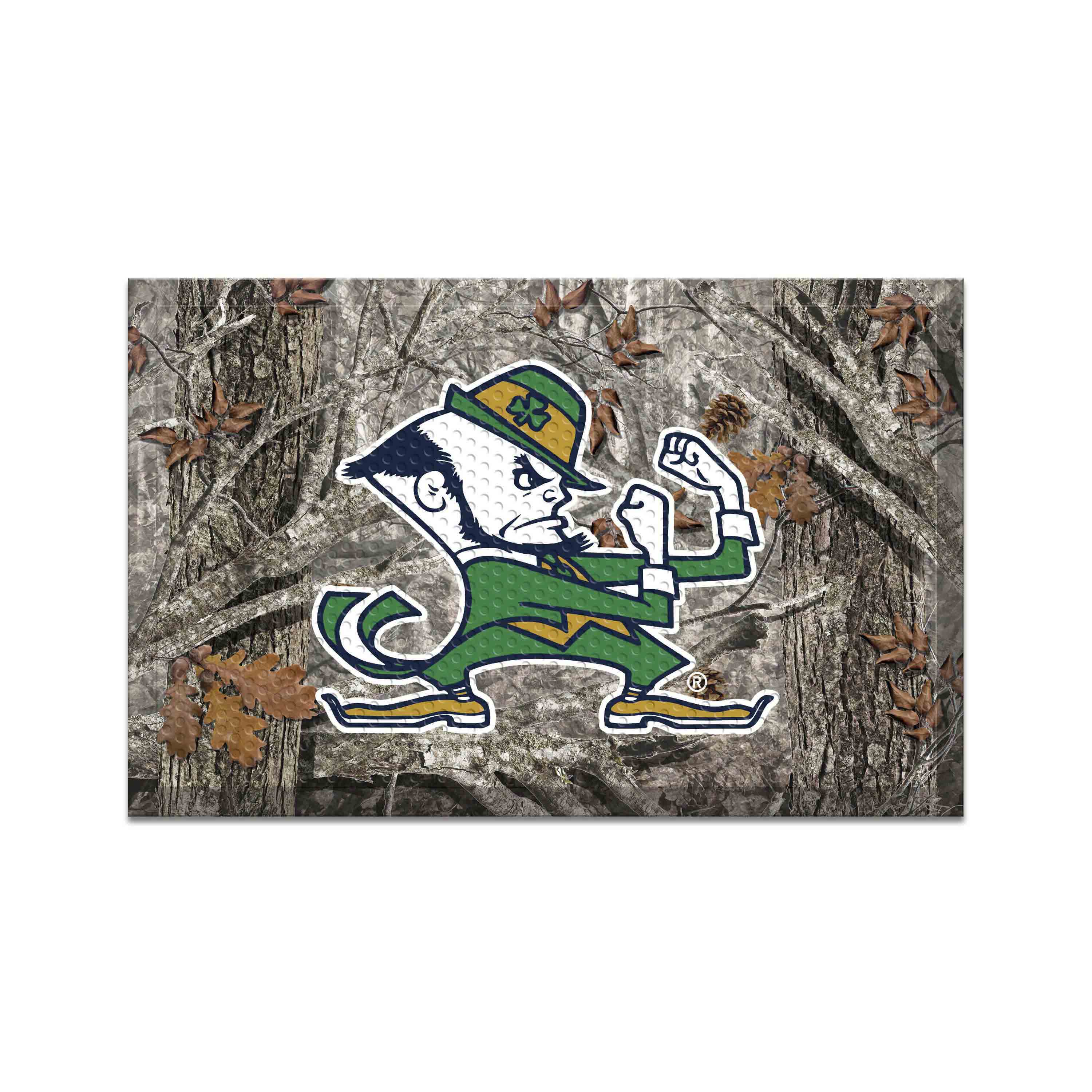 Notre Dame Fighting Irish Rubber Scraper Door Mat - Leprechaun Alternate Logo, Camo