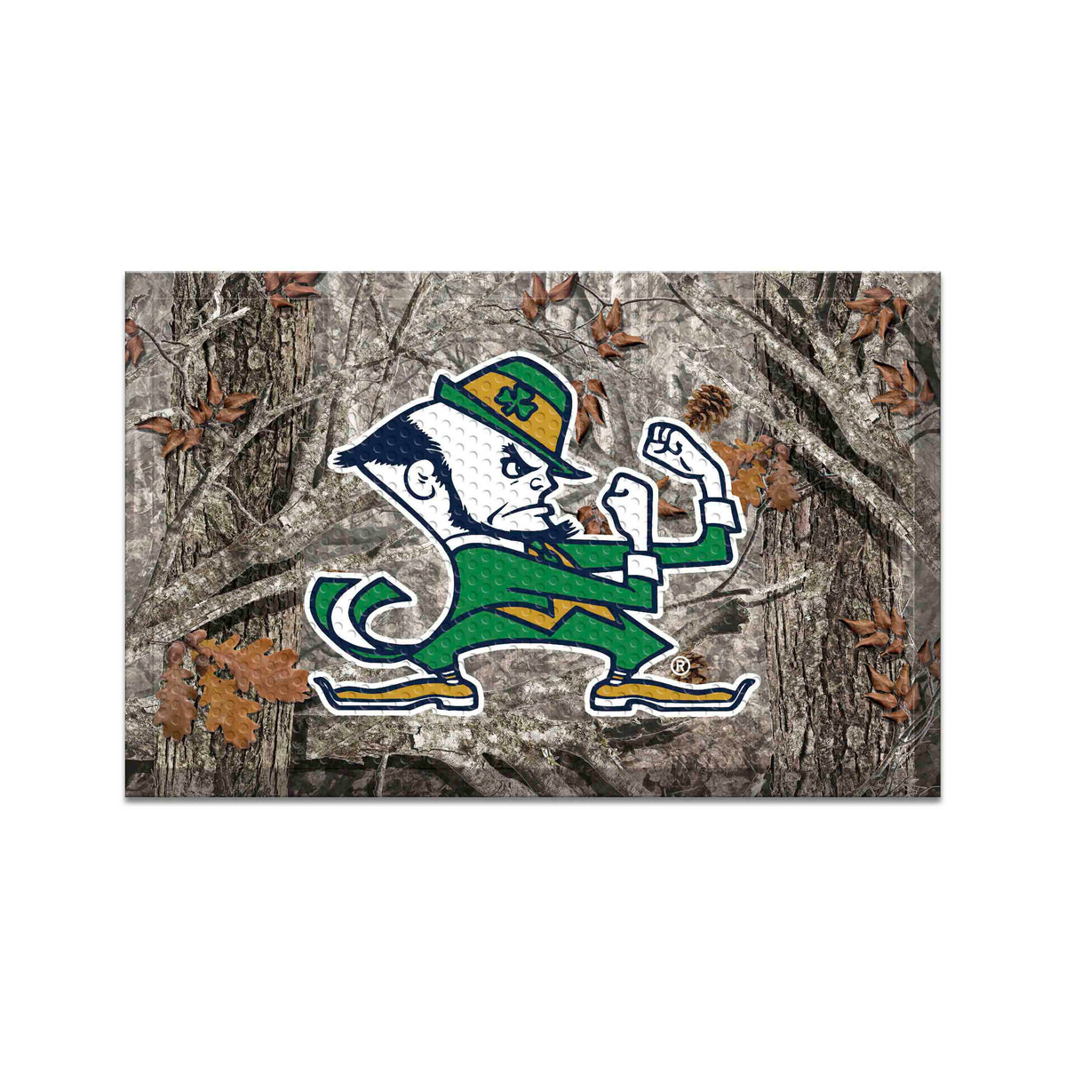 Notre Dame Fighting Irish Rubber Scraper Door Mat - Leprechaun Alternate Logo, Camo