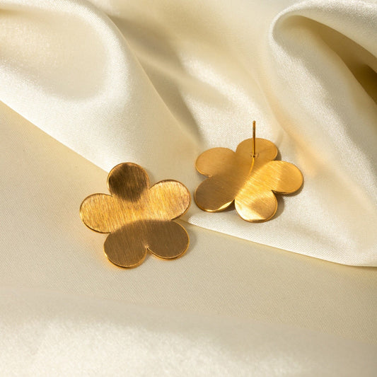 18K Gold-Plated Stainless Steel Flower Stud Earrings - Trendsi