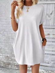 Pocketed Round Neck Short Sleeve Dress - Flyclothing LLC