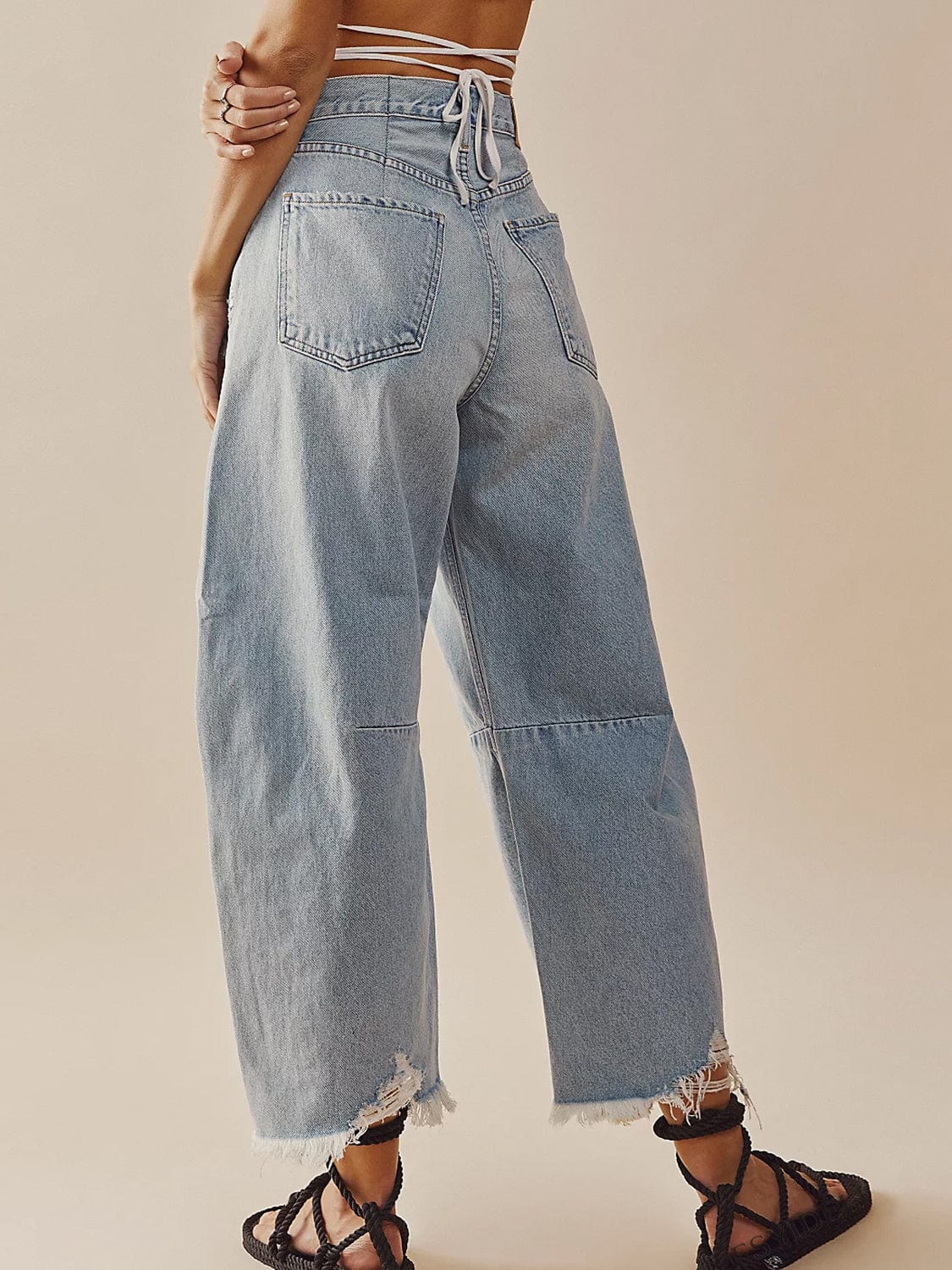 Raw Hem Wide Leg Jeans with Pockets - Trendsi