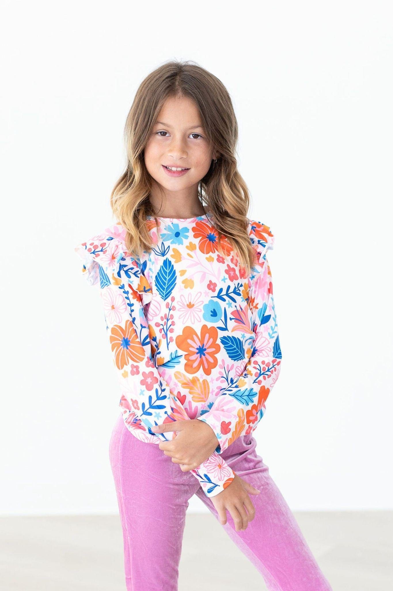 Colorful Carnations L/S Ruffle Tee - Mila & Rose ®