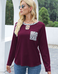 Cutout Leopard Round Neck Long Sleeve T-Shirt