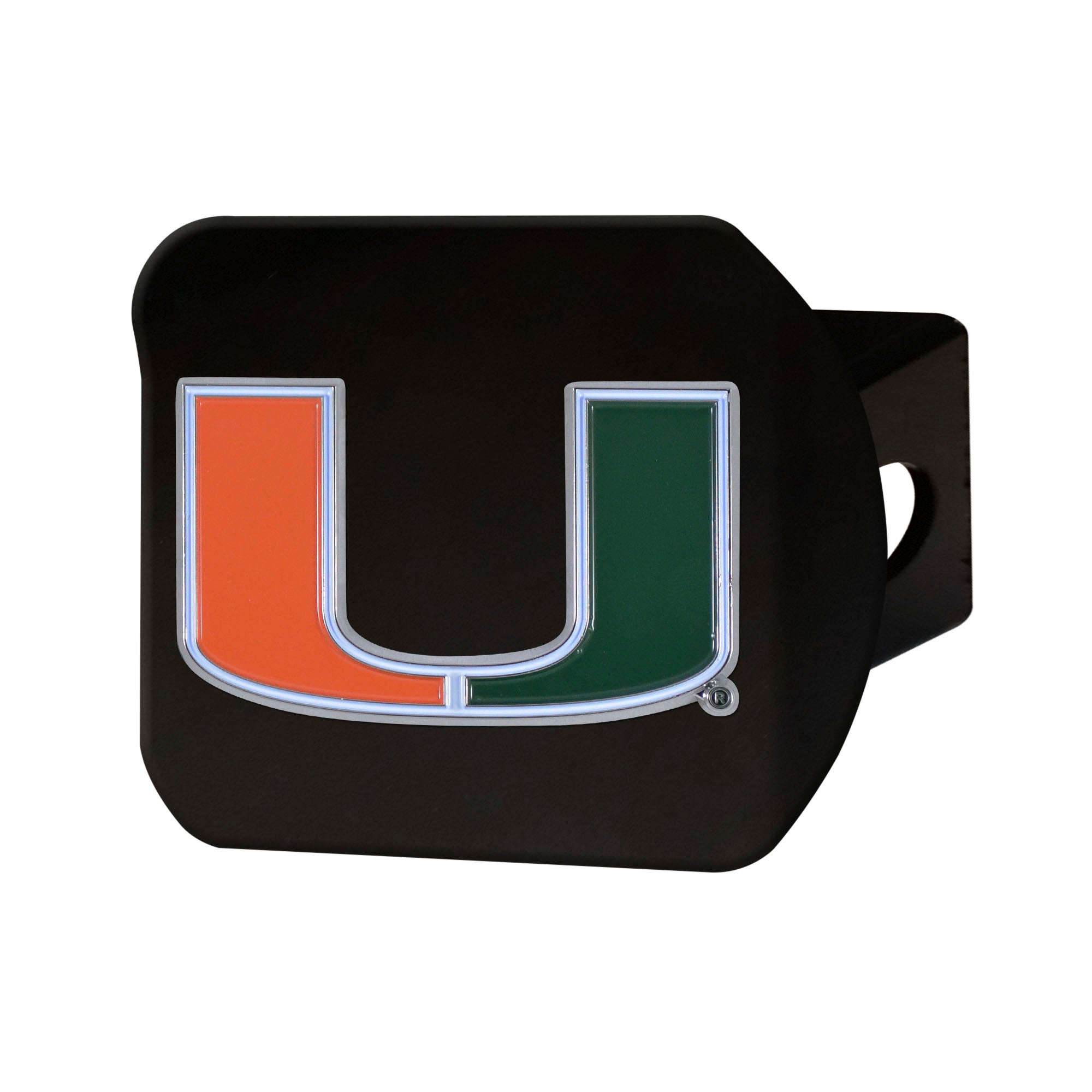 Miami Hurricanes Black Metal Hitch Cover - 3D Color Emblem