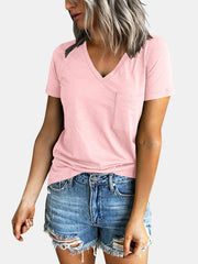 Pocketed V-Neck Short Sleeve T-Shirt Trendsi